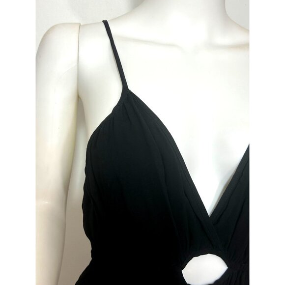 YFB Dress M Black Maxi Tiered Ruched Straps Party Cocktail V-Neck Keyhole Lined - Picture 11 of 16